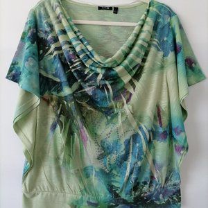 APT. 9 Womens Multicolor Cowl Neck Ocean Print Blouse Top Regular Size L